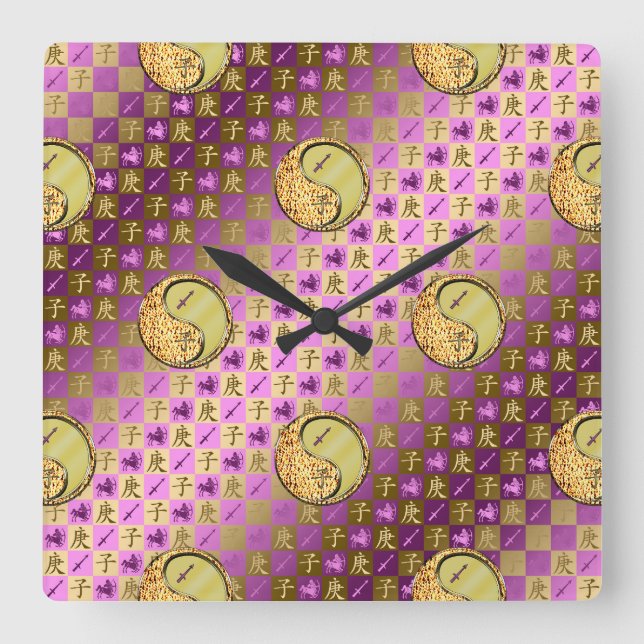 Sagittarius & Metal Rat Square Wall Clock (Front)