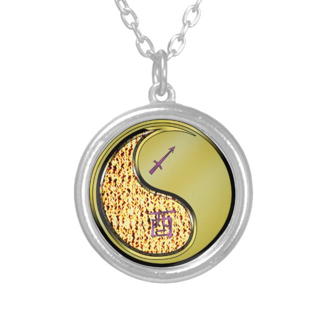 Sagittarius & Metal Rooster Silver Plated Necklace (Front)