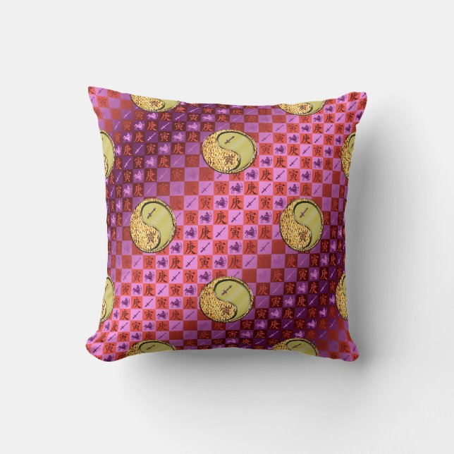 Sagittarius & Metal Tiger Throw Pillow (Front)