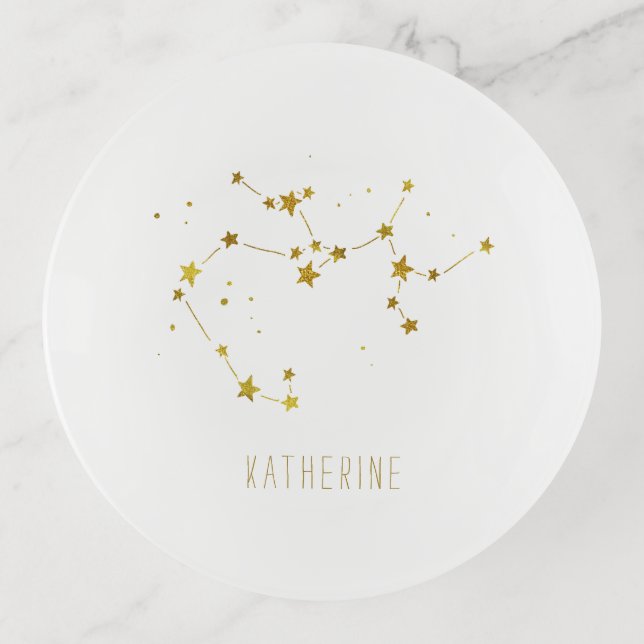 Sagittarius | Minimalist Gold Zodiac Monogram Trinket Tray (Front)