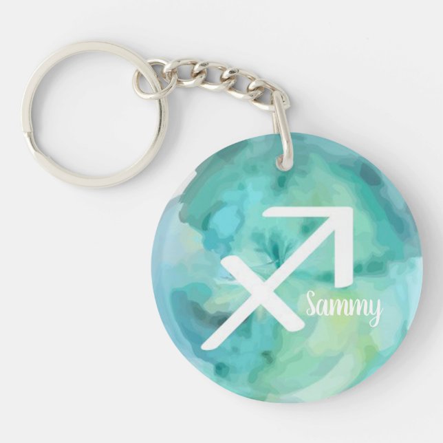 Sagittarius  Personalized Watercolor Zodiac Sign Keychain (Front)
