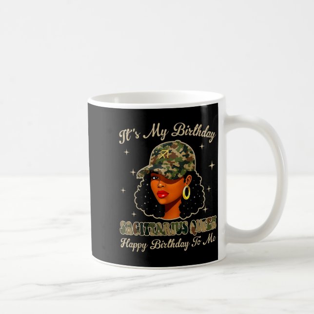 Sagittarius Queen Black Woman With Cap Camo Afro G Coffee Mug (Right)