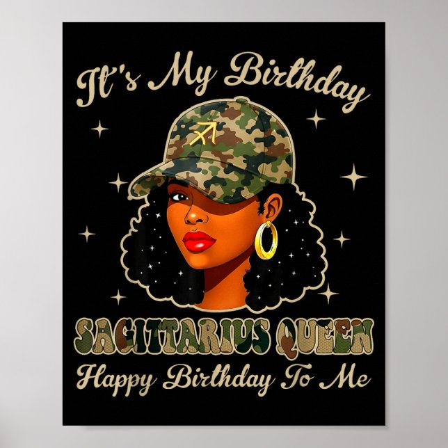 Sagittarius Queen Black Woman With Cap Camo Afro G Poster (Front)