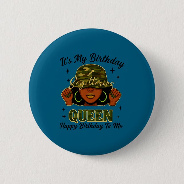 Sagittarius Queen Black Woman With Cap Camo It's M Button (Front)