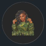 Sagittarius Queen Locd Black Woman Camo Zodiac Sig Classic Round Sticker<br><div class="desc">Sagittarius Queen Locd Black Woman Camo Zodiac Sign</div>