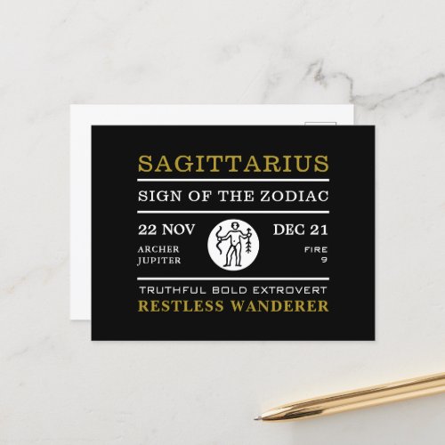 Sagittarius Sign of the Zodiac Astrological Postcard