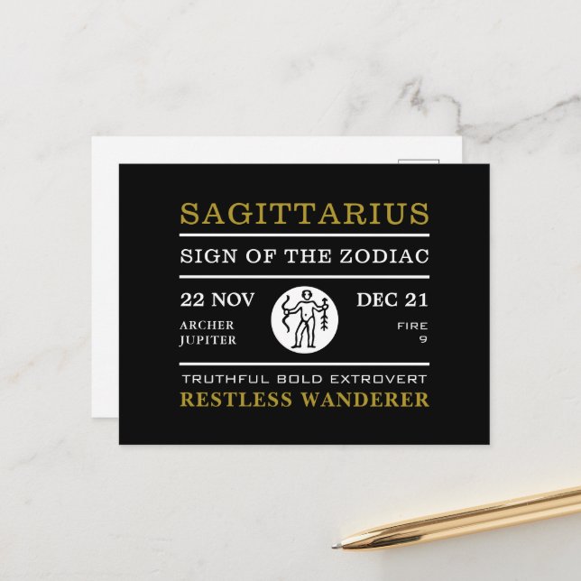 Sagittarius Sign of the Zodiac, Astrological Postcard (Front/Back In Situ)