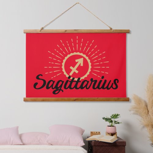 Sagittarius Starburst Symbol Red   Hanging Tapestry