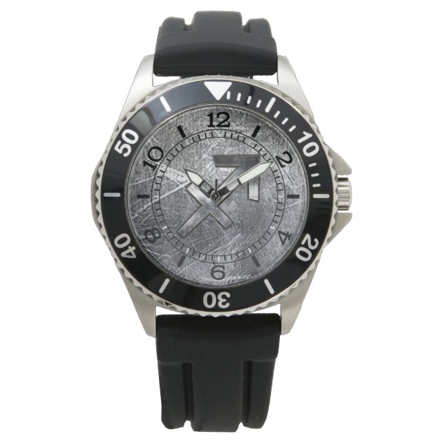 Sagittarius Symbol Distressed Steel Style Dial Watch (Front)
