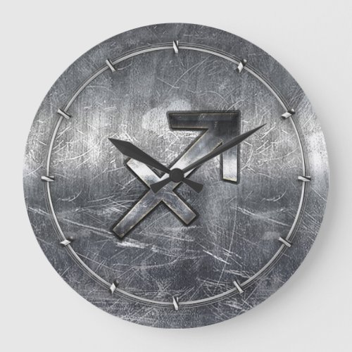 Sagittarius Symbol Grunge Distressed Steel Style Large Clock