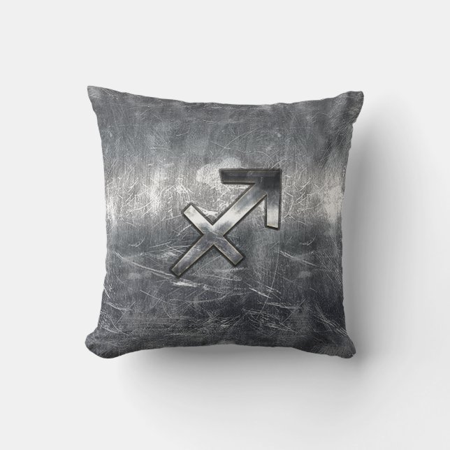 Sagittarius Symbol Grunge Distressed Steel Style Throw Pillow (Front)