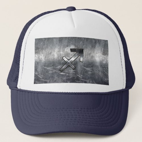 Sagittarius Symbol Grunge Distressed Steel Style Trucker Hat