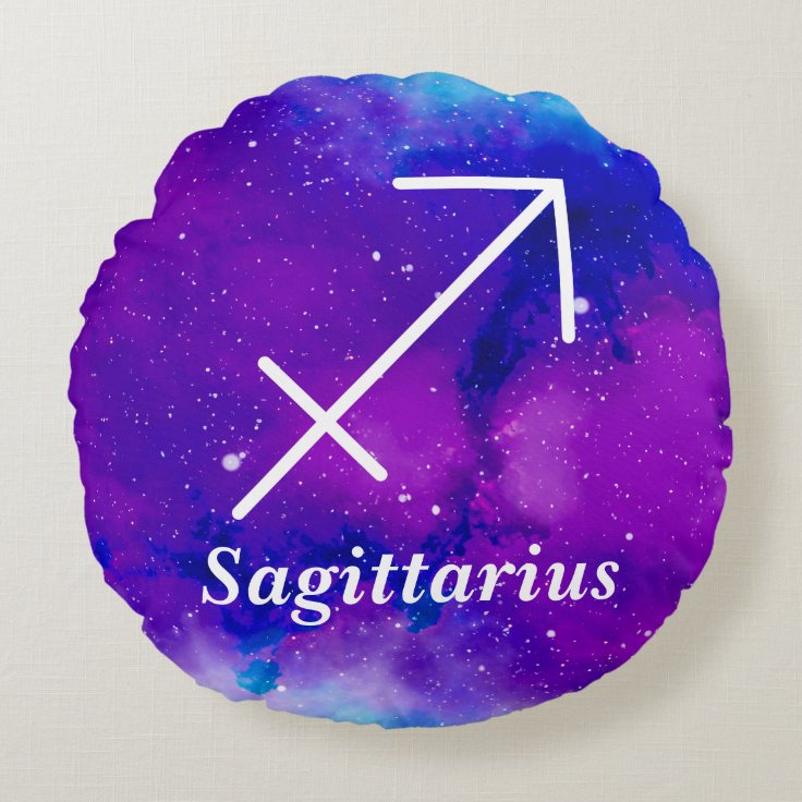 Sagittarius Symbol Purple Blue Space Nebula Round Pillow | Zazzle