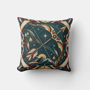Sagittarius Teal Burgundy Geometric Mosaic Throw Pillow