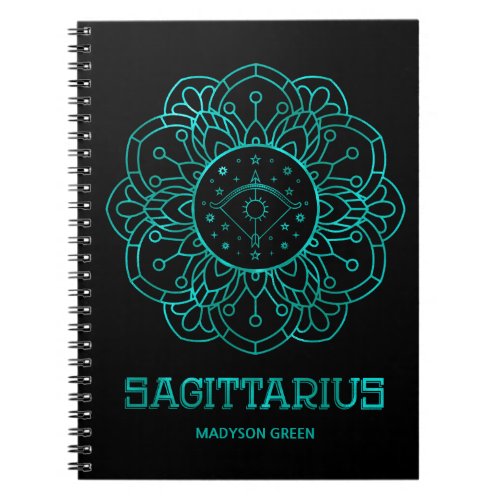 Sagittarius Teal Mandala Zodiac Sign Personalized Notebook