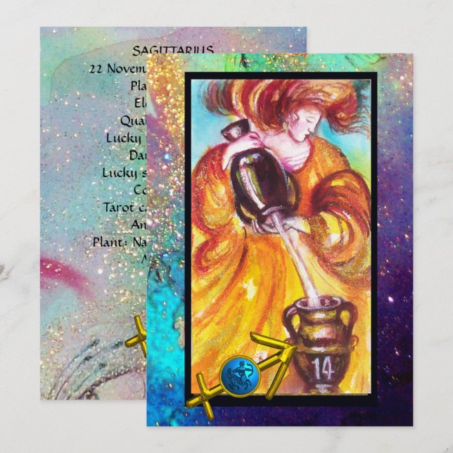 SAGITTARIUS, TEMPERANCE TAROT ZODIAC BIRTHDAY CARD (Front/Back)