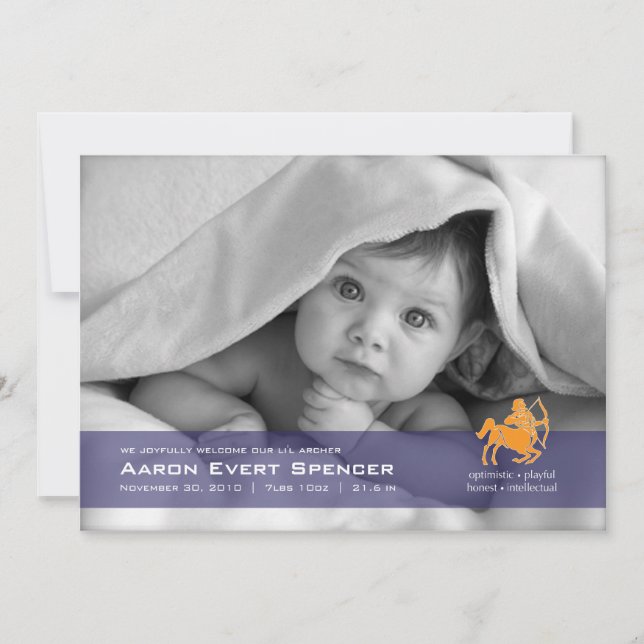 Sagittarius the Archer Photo Birth Announcement (Front)