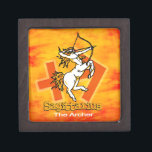 Sagittarius The Archer zodiac fire gift box<br><div class="desc">Sagittarius “The Archer” Greek astrology gift box with Sagittarius symbols and fire for this fire sign. A perfect to give a gift in for those born between 21 November – 21 December. Uniquely drawn and designed by Sarah Trett.</div>