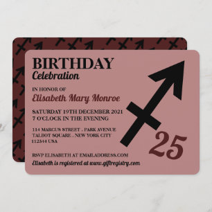 Sagittarius, The Archer, Zodiac Star Sign Birthday Invitation