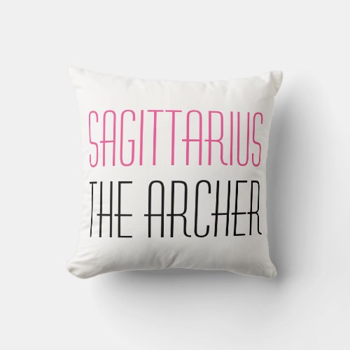 Sagittarius The Archer Zodiac Typography White Throw Pillow