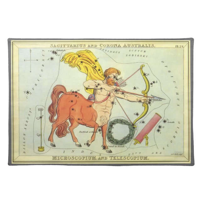 Sagittarius, Vintage Constellation Urania's Mirror Cloth Placemat (Front)