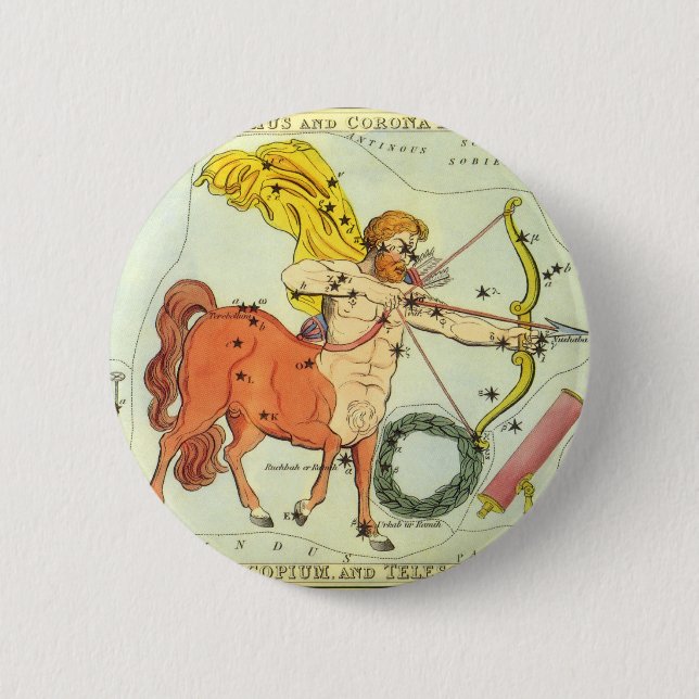 Sagittarius, Vintage Constellation Urania's Mirror Pinback Button (Front)