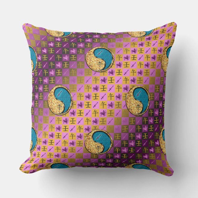 Sagittarius & Water Horse Throw Pillow (Front)