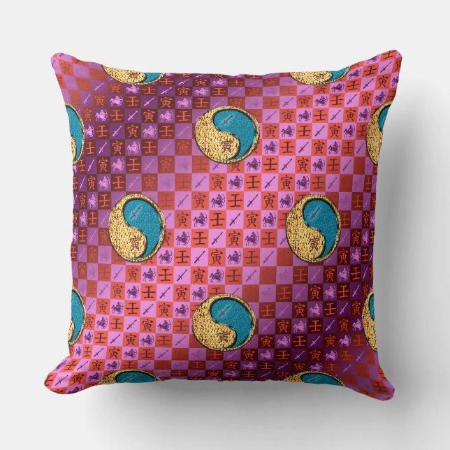 Sagittarius & Water Tiger Throw Pillow (Front)