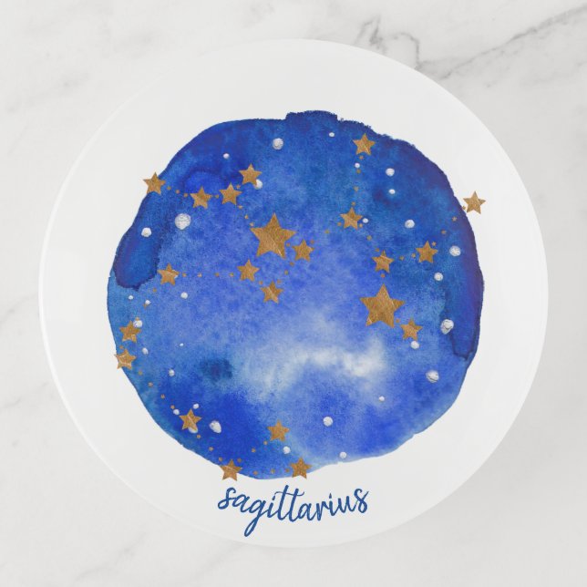 Sagittarius Watercolor Night Constellation Zodiac Trinket Tray (Front)