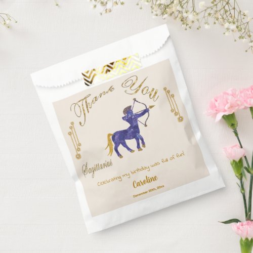 Sagittarius with Glitter Gold  Pearls Thank You Favor Bag
