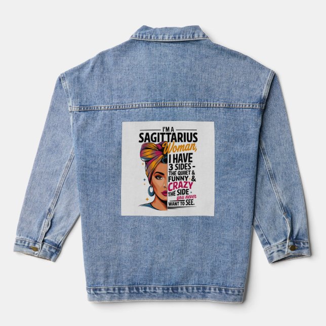 Sagittarius Woman with Three Sides Funny Gift Tee Denim Jacket (Back)