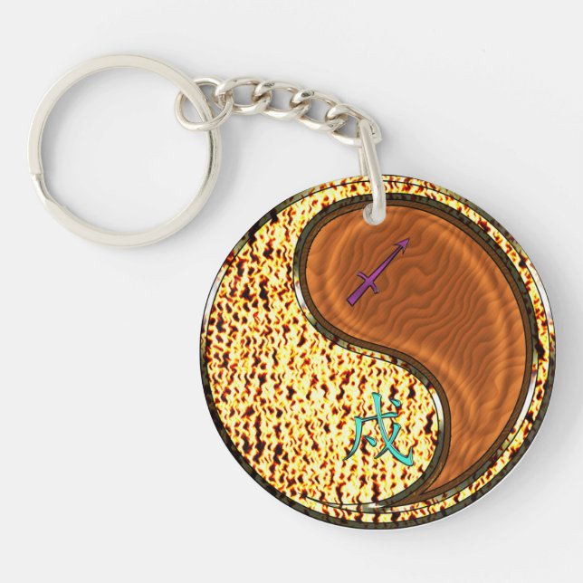 Sagittarius & Wood Dog Keychain (Front)