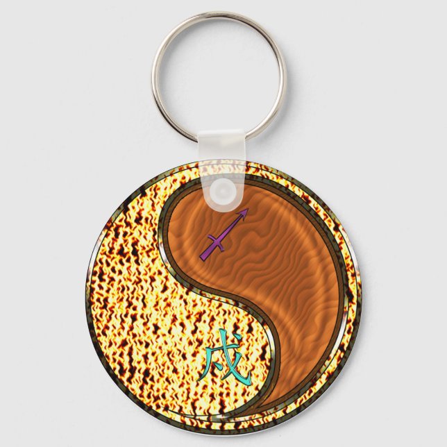 Sagittarius & Wood Dog Keychain (Front)