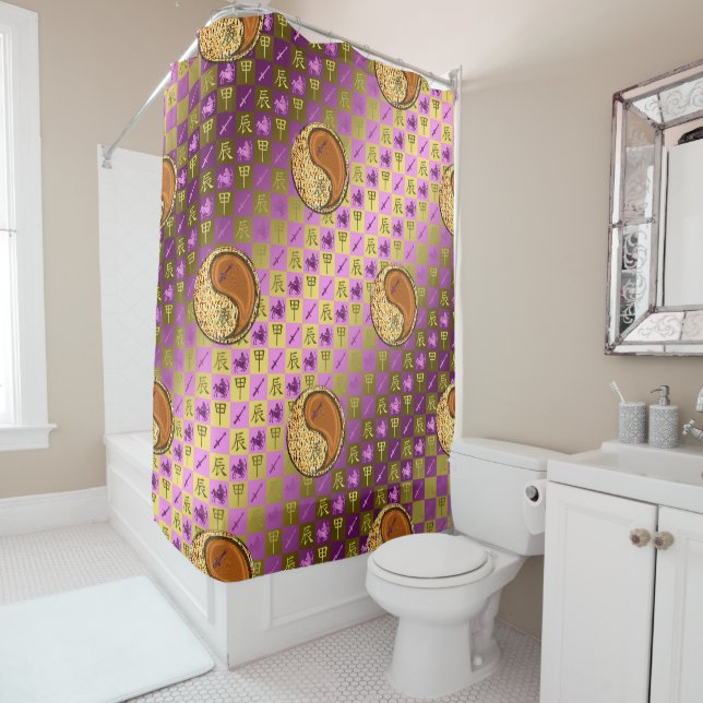 Sagittarius & Wood Dragon Shower Curtain (In Situ)