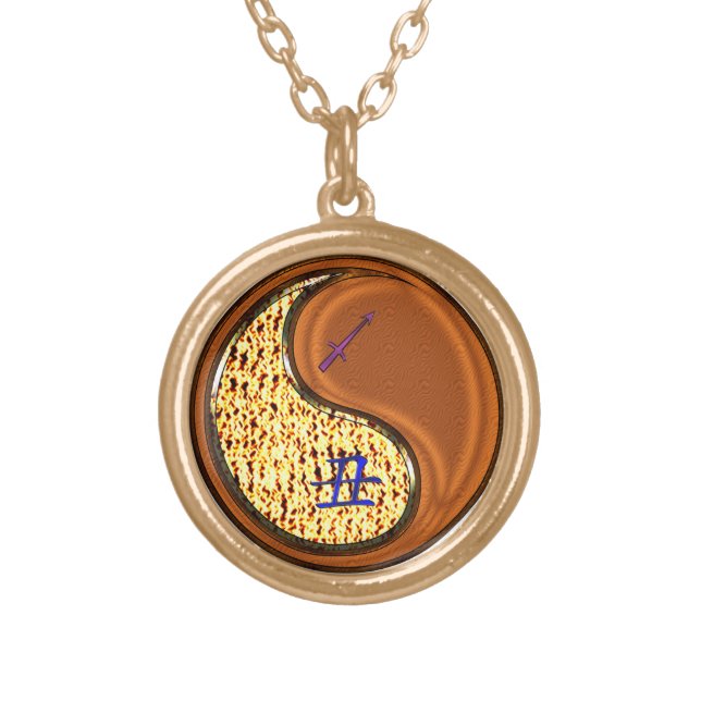 Sagittarius & Wood Ox Gold Plated Necklace (Front)