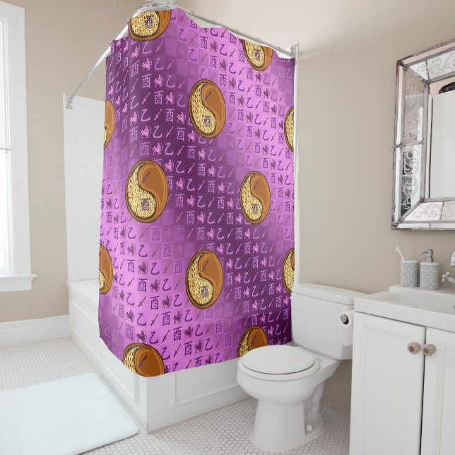 Sagittarius & Wood Rooster Shower Curtain (In Situ)