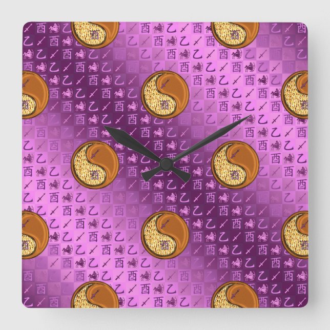 Sagittarius & Wood Rooster Square Wall Clock (Front)