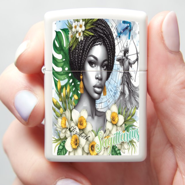 Sagittarius Zippo: Floral Zodiac Gift Zippo Lighter (In Hand)