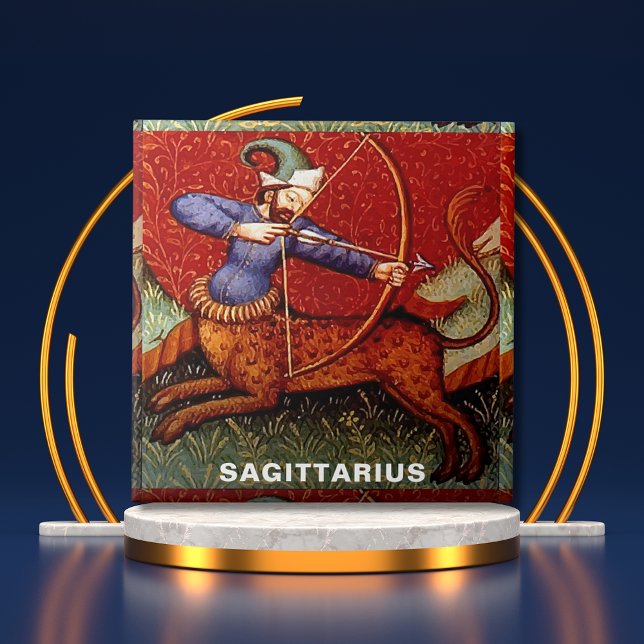 Sagittarius Zodiac 15th Century Medieval Art Ceramic Tile (Sagittarius Zodiac 15th Century Medieval Art Ceramic Tile Cover)