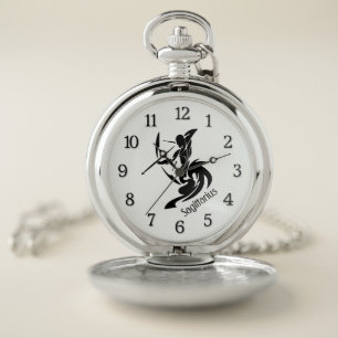 Sagittarius Zodiac and Sign White w/ Black Numbers Pocket Watch