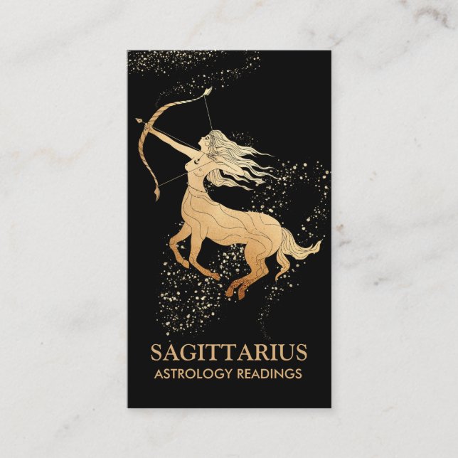 *~* SAGITTARIUS Zodiac Astrology Readings Black Business Card (Front)