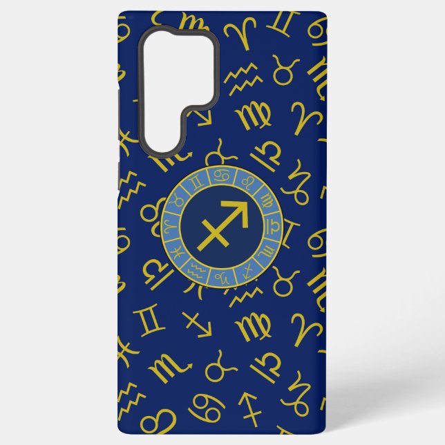 Sagittarius Zodiac+Astrology Symbols Ptn Gld+Blues Samsung Galaxy Case (Back)