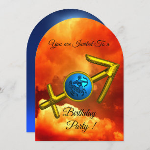 SAGITTARIUS Zodiac Birthday Gold Blue,Fire Clouds Invitation