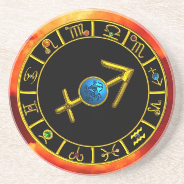 SAGITTARIUS ZODIAC BIRTHDAY JEWEL Astrology Chart Sandstone Coaster (Front)