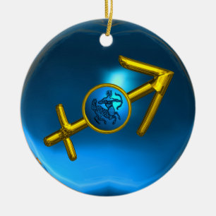 SAGITTARIUS ZODIAC BIRTHDAY JEWEL Blue Purple Ceramic Ornament