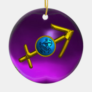 SAGITTARIUS ZODIAC BIRTHDAY JEWEL Blue Purple Gem Ceramic Ornament