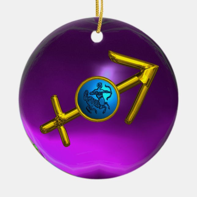 SAGITTARIUS ZODIAC BIRTHDAY JEWEL Blue Purple Gem Ceramic Ornament (Front)
