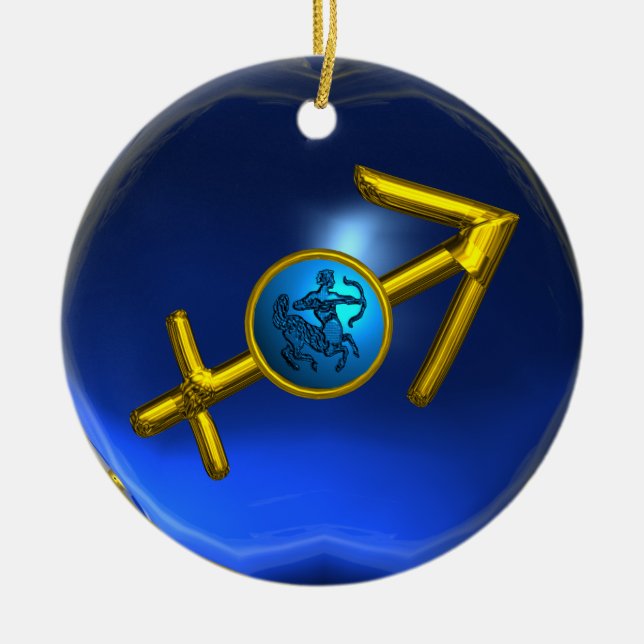 SAGITTARIUS ZODIAC BIRTHDAY JEWEL Blue Turquoise Ceramic Ornament (Front)