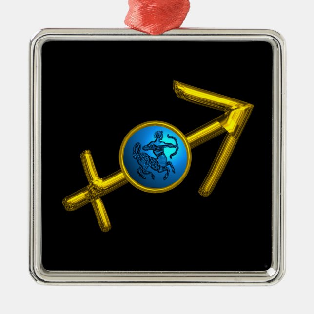 SAGITTARIUS ZODIAC BIRTHDAY JEWEL Blue Turquoise Metal Ornament (Front)