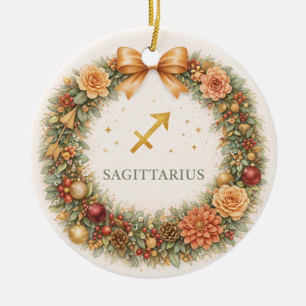 Sagittarius Zodiac Christmas Ornament with Woodland Design